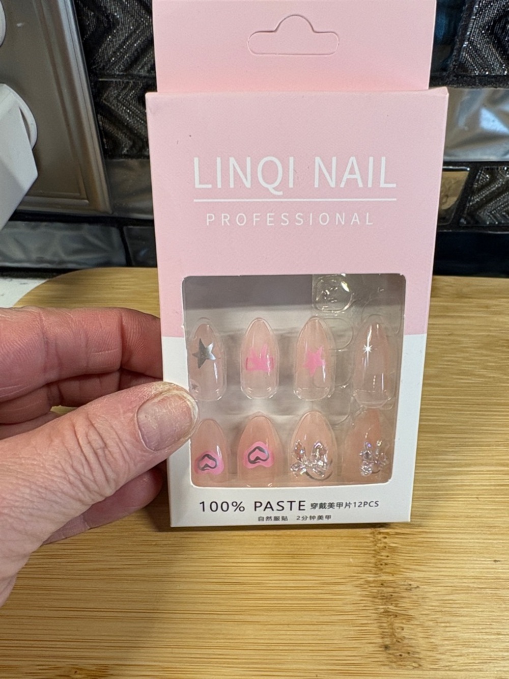 Professional Pink Press-On Nails with Heart & Star Accents